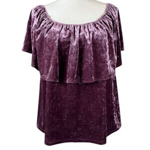Tres Bien Velour On/Off Shoulder Blouse Wine Color Ruffle Elastic Top Size Large